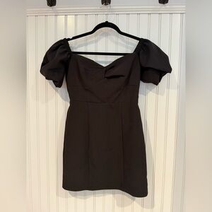 Milly Black Sweetheart Puff Sleeve Mini Dress